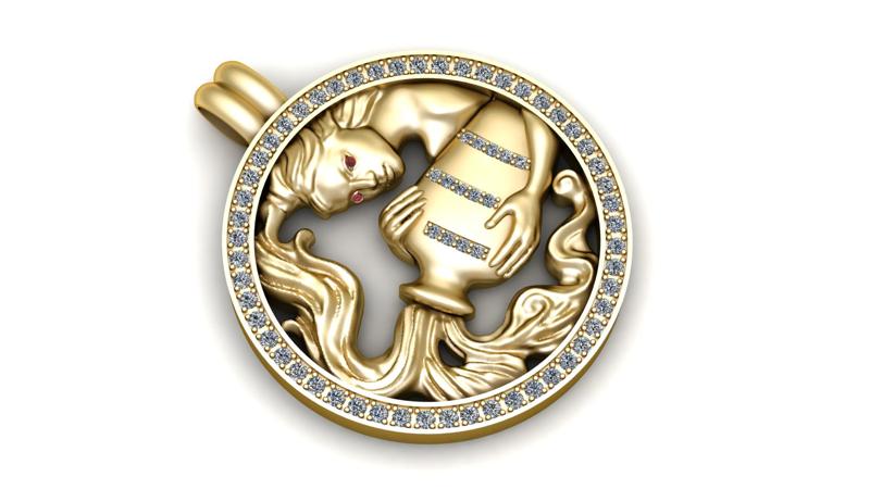 Aquarius Zodiac Pendant – 3D Printable Jewelry Model