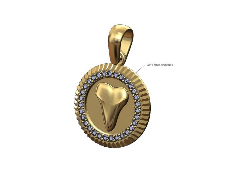 Fluted bezel shark tooth diamond pendant charm 3D print model