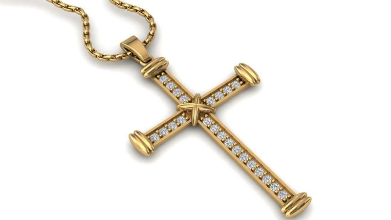 Print Ready STL 3DM Cross Necklace Classic Diamond Pendant