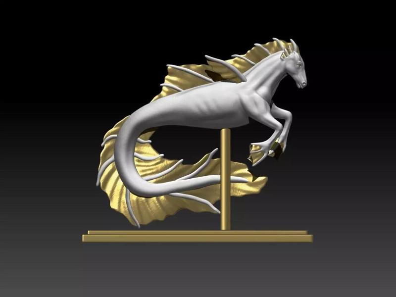Seahorse mermaid statue in gold and silver
