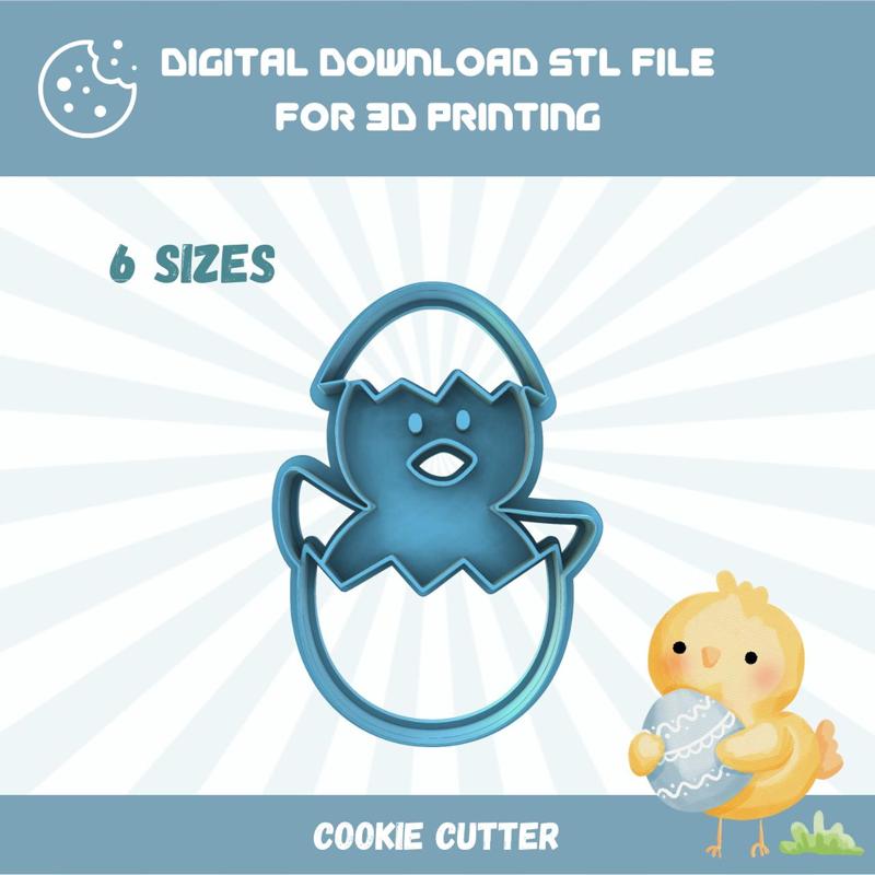 Cutty Clay STL Easter Baby Chicken Imprint Cookie Cutter In 6 Sizes for Easter Baking, Good Quality Stl File To Download for 3D Printing