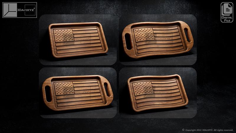 US Flag Trays Pack - CNC Files for Wood (svg, dxf, eps, ai, pdf)