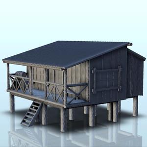 Cabin on stilts with wooden barrels (6) - Pacific War WW2 Jungle Island Medieval Palm Beach Vietnam Viet Cong Iwo Jima Laos Cambodia