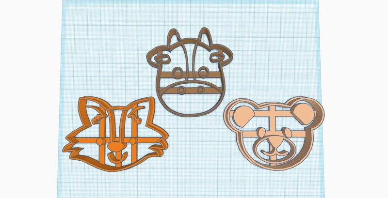 BEAR, FOX, COW KIT X3 CUTTERS COOKIES FARM