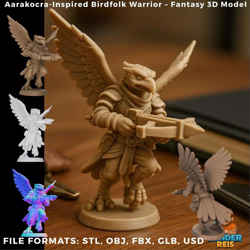 Aarakocra Inspired Birdfolk Warrior   Fantasy 3D Model
