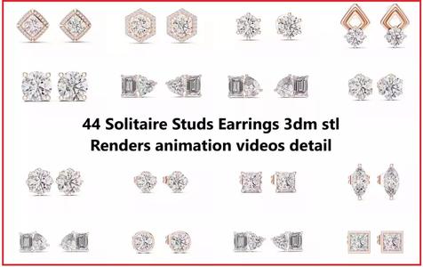 44 Solitaire Studs Earrings 3dm stl renders animation videos 3D Model Collection