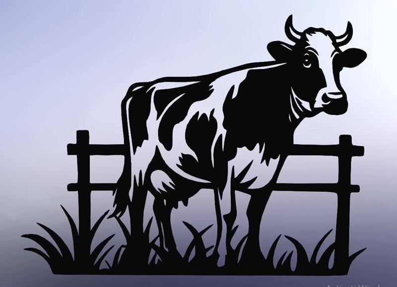 Line Art Cow Next to a Fence
