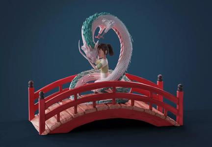 Haku and Chihiro Diorama 3D Printable Scene Spirited Away