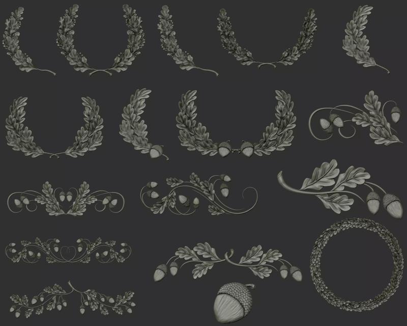 Oak leaves decor ornament bas-relief