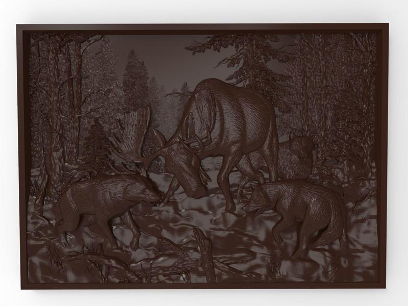Hunting wolf pack Bas relief