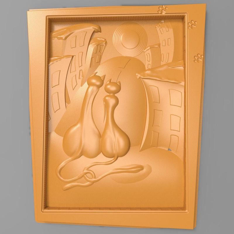 Cats couple bas relief for CNC