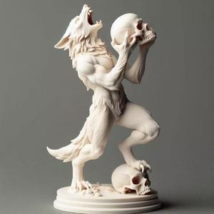 584  Ivory  Werewolf Howling with Skull  3D Model
