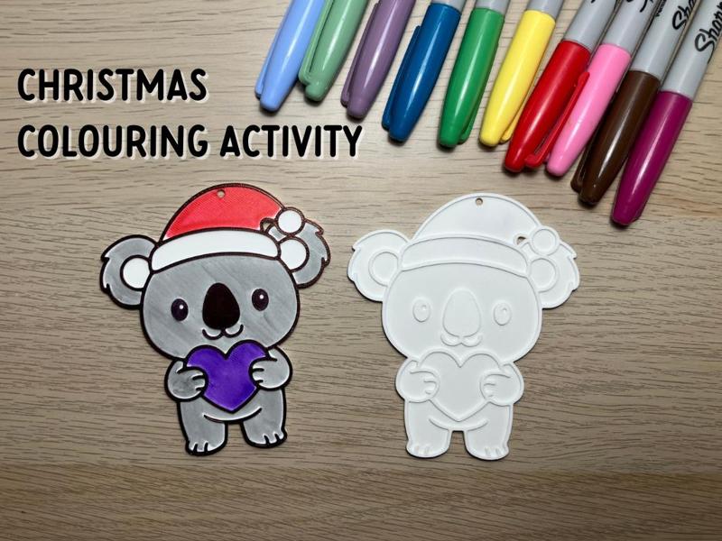 Christmas Koala Santa Hat Heart Coloring Ornament 