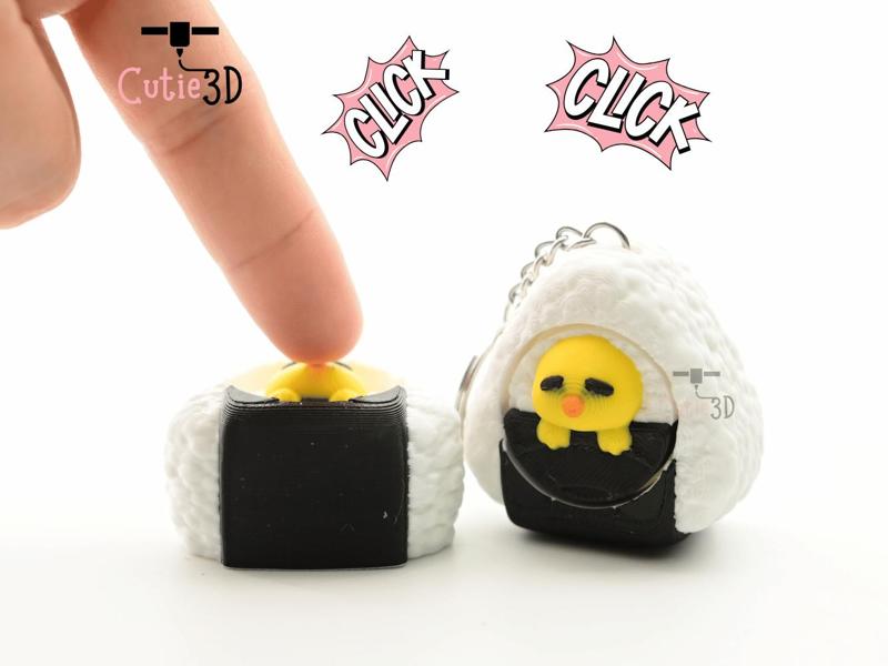 Cutie3D Kawaii Onigiri Chick For Food Lovers Keycap Fidget Clicker Keychain - Cute Backpack Keychain
