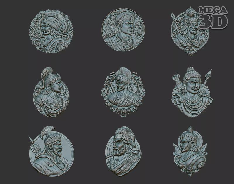 Indian Warrior basrelief Pack 240901 3D Model Collection
