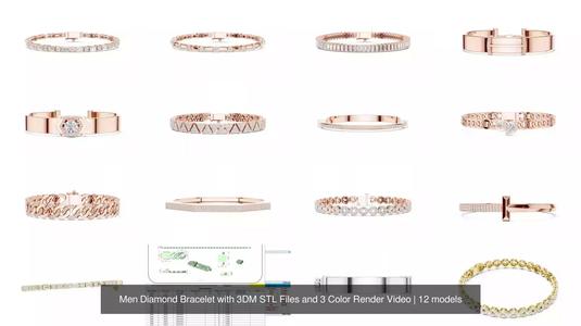 Men Diamond Bracelet with 3DM STL Files and 3 Color Render Video 3D Model Collection