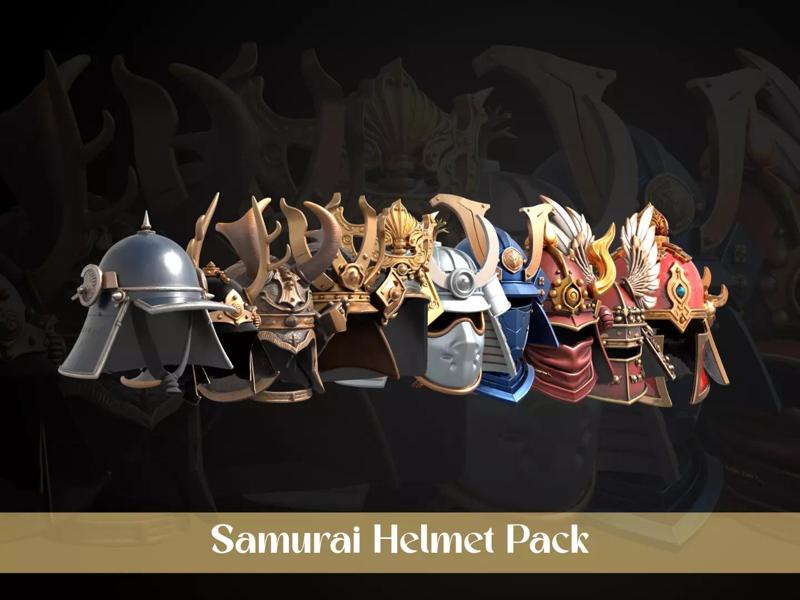 Stylized Samurai Helmet Pack 3D Model Collection
