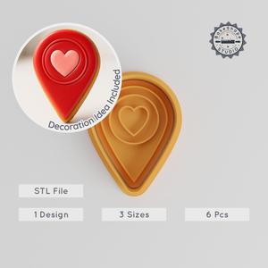 Heart Location Cookie Cutter & Stamp Set, Romance Fondant Shaping Tools, 6 Piece Collection, S/M/L Sizes for Baking