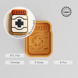Medication Design Cookie Cutter & Stamp Set, Dental Theme, 6 Pieces, S/M/L Sizes, Perfect for Fondant & Cookies