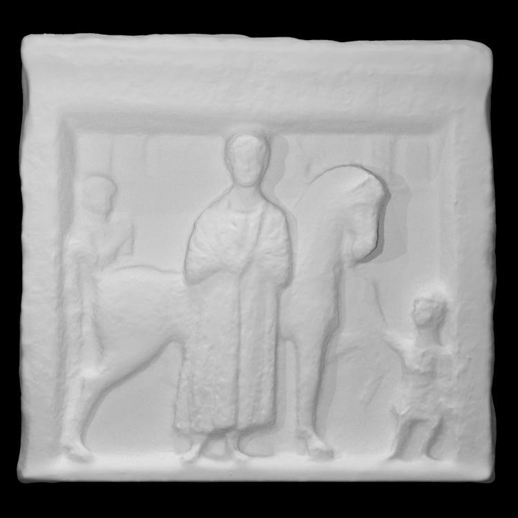 Gravestone figuring a farewell scene