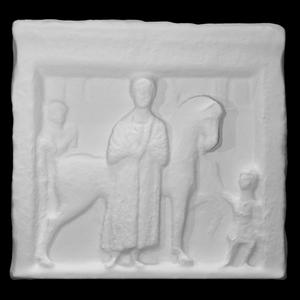 Gravestone figuring a farewell scene