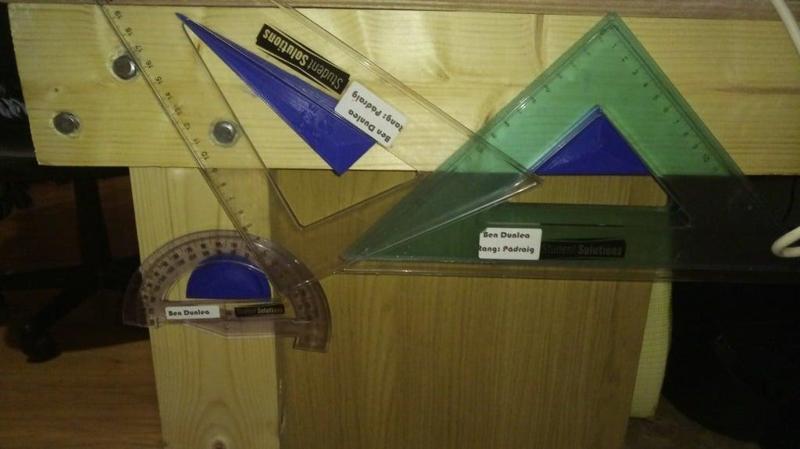 Drawing equipment wall mounts, protractor & set squares 