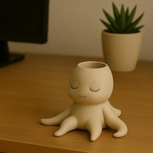 Cute Octopus Planter – Smiling Sea Creature Pot for 3D Printing STL