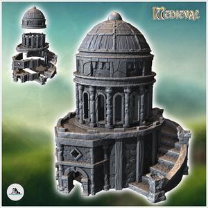 Stone Mausoleum with Large Dome and Circular Access Staircase (34) - Medieval Fantasy Magic Feudal Old Archaic Saga 28mm 15mm