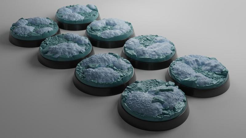 8x 32mm bases with frozen ice tundra design (+toppers)