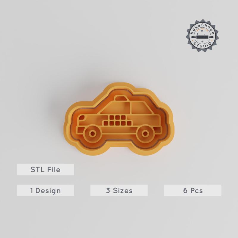 Taxi Car Cookie Cutter & Stamp Set, Ideal for Cookies & Fondant, 3 Sizes, Shape Cutter with Cab & Transport Themes
