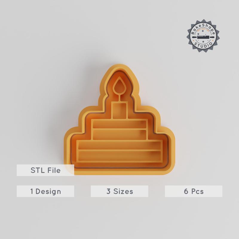 Birthday Cake Cutter & Stamp Set, Celebration Cake & Candle Designs, Perfect for Cookies & Fondant, Includes 6 Pieces, Sizes S/M/L PRODUCT_4806