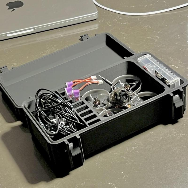 Rugged "frog box v2.0" 75mm whoop drone + batteries, charger & AC adapter case