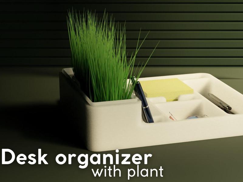 Desk organizer with plant