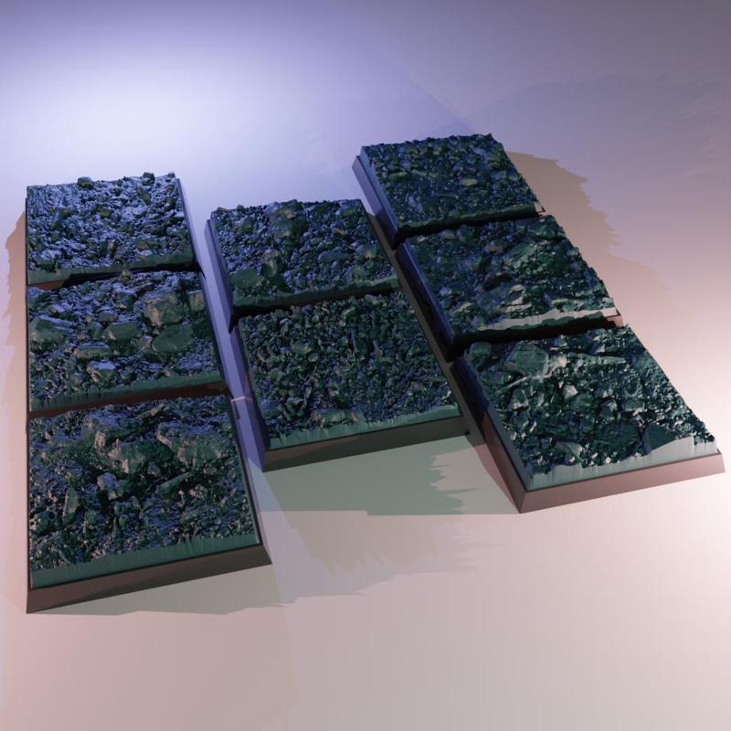 8x 40mm square base with stoney forest ground (+toppers)