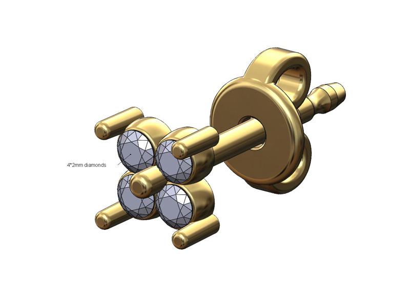 Square diamond cluster stud earring 3D print model