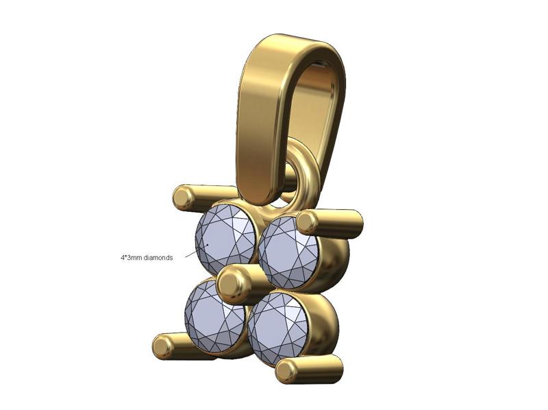 Small square diamond cluster pendant with bail 3D print model