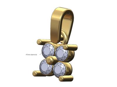 Small square diamond cluster pendant with bail 3D print model