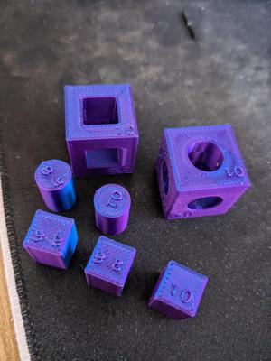 Simple calibration cubes and gauges- round and square