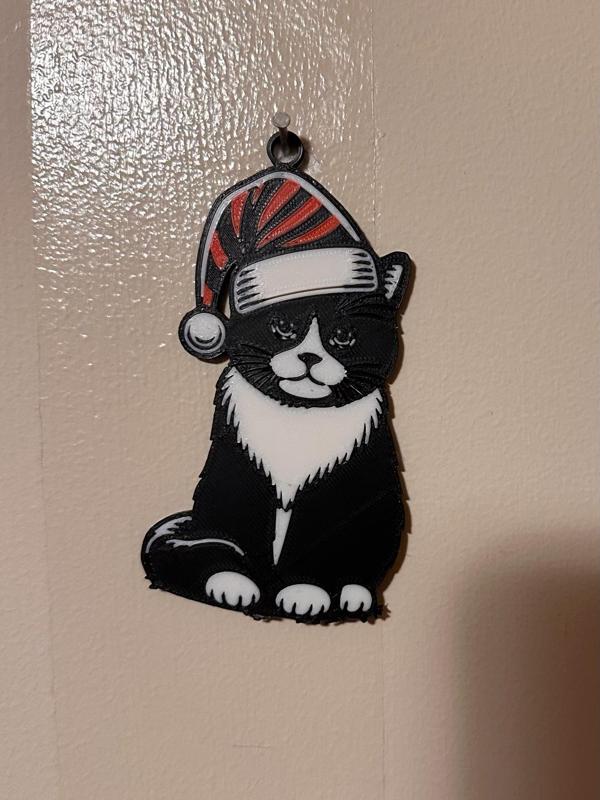 Tuxedo Cat with Santa Hat Ornament