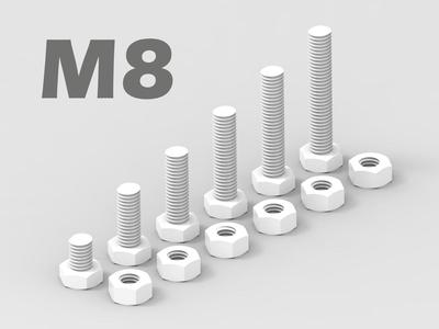 M8 Bolt and Nut - 6 variations