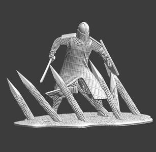 Medieval Knight breaking through the barrier - diorama