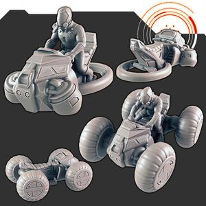 Sci-fi Vehicles: Track-R Quad and Hoverbike + riders [Support-free]