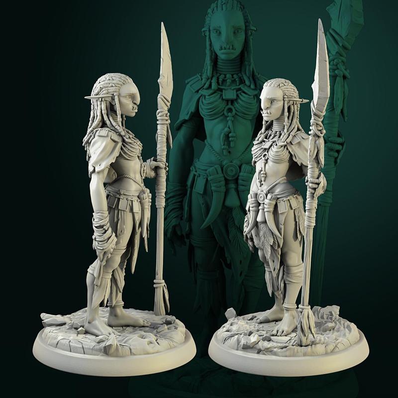 Troll female with spear V1 75mm pre-supported
