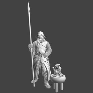 Medieval guard with small fire