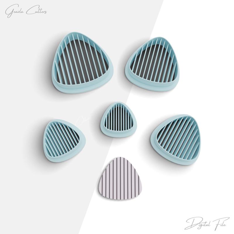 Striped Triangle Clay Cutter, Triangle Shape Polymer Clay Earring Cutter, 2 Cutter Version, 5 Sizes Included, Digital STL File, No: 938