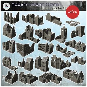 Modern urban ruins pack No. 2 - Modern WW2 WW1 World War Diaroma Wargaming RPG