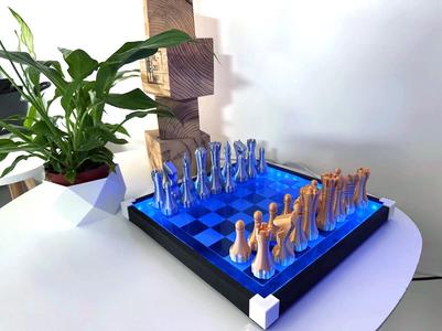 Retro illuminated chessboard on plexiglass