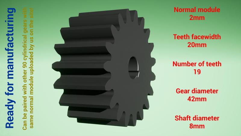 Cylindrical gear - paired - z19 m2 D42 d8