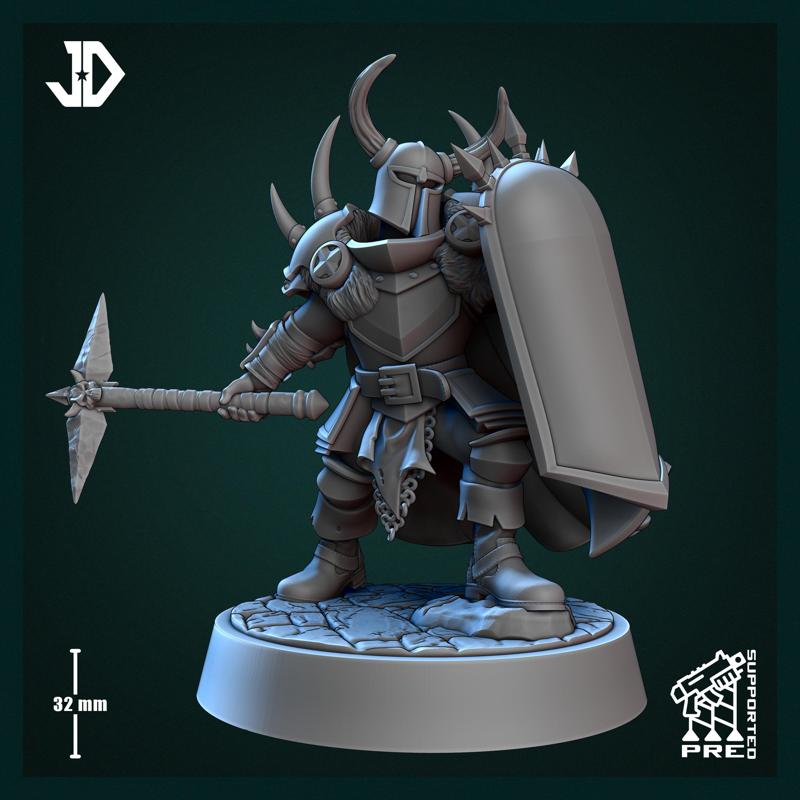 Warrior with warpickaxe and shield - Army og Chaos - Pre-Supported