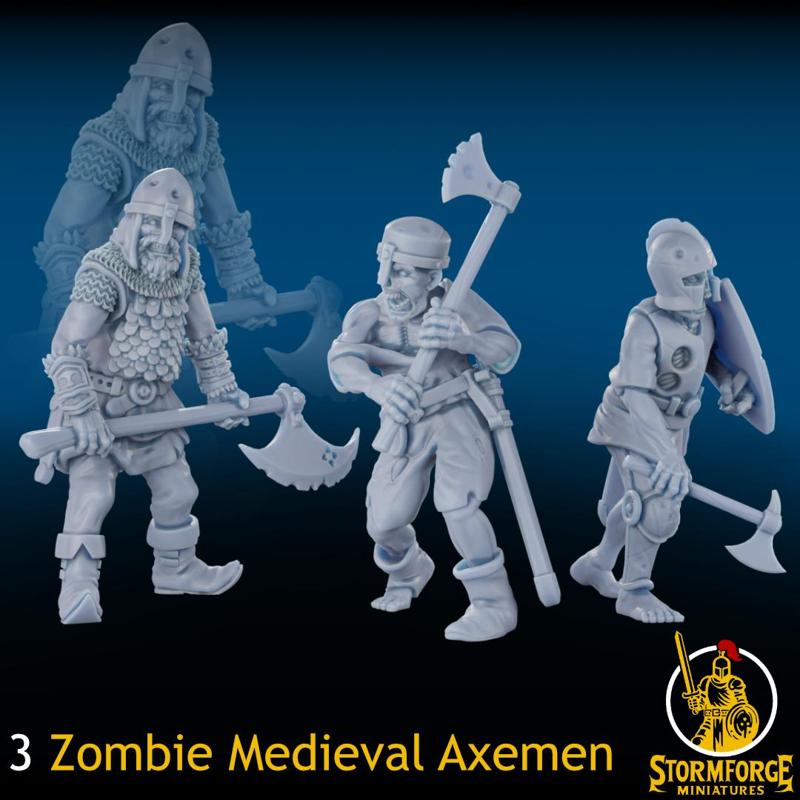 3 Zombie Medieval Axemen